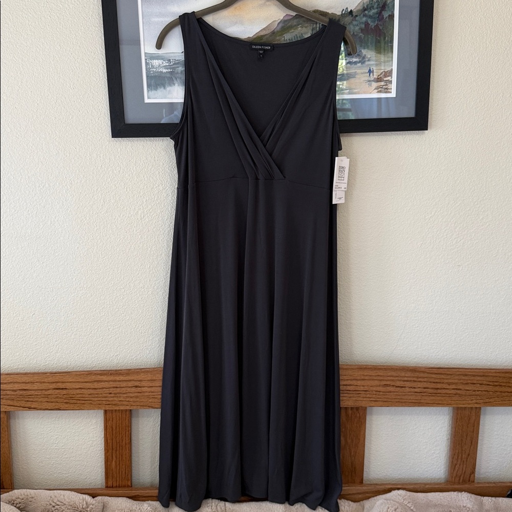 Eileen Fisher Sleeveless Silk Jersey Midi Dress Size M New, Graphite Color